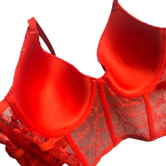 NWT Wolford Logo Obsessed Bustier Crop Top in Red Glow Size 34D - Picture 14 of 17